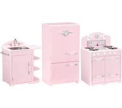 pink retro kitchen sink, icebox & oven