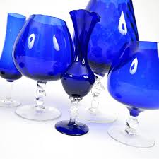 Set Of 9 Vintage Cobalt Blue Glass Pieces