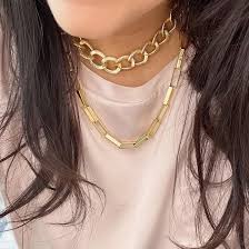 4pcs long pendant necklaces for women girls disk circle tassel knot bar necklace strands y simple necklaces sweater chain statement necklace set silver/gold 4.2 out of 5 stars 244 £15.99 £ 15. Chunky Gold Necklace Square Link Necklace Big Chain Necklace Big Statement Necklace Gold Chunky Chain Necklace Short Necklace For Women