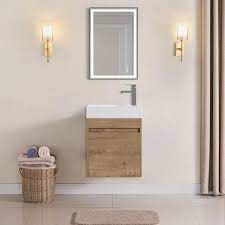 Funkol 18 In Wall Mounted Floating Bathroom Vanity With Resin Sink And Soft Close Cabinet Door In Brown