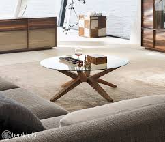 Glass And Teak Wood Coffee Table