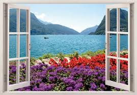 3d Window View Lake Landscape Wall
