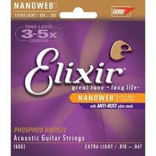 Elixir 16002 Nanoweb 10 47 Extra Light Acoustic Guitar Phosphor Bronze 010 Acoustic Guitar Strings