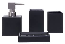 The most common black bathroom set material is cotton. Black Bathroom Accessories Set 6 Piece Bath Ensemble For Decorative Countertop Bath Accessory Sets Bath