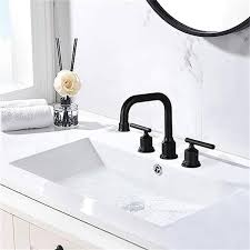 dyiom two handles widespread 8 in bathroom faucet black 3 pieces basin faucets 360 degree swivel spout lavatory sink faucet