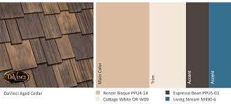 exterior color schemes aged cedar roof