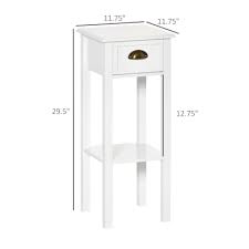 homcom 2 tier side table set of 2 narrow tall end table with drawer and shelf slim wooden nightstand for living room white aosom canada