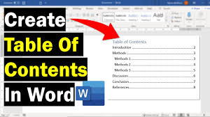table of contents in microsoft word