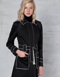 Black Trench Coat With White Stitching