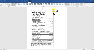 how to resize nutrition fact label