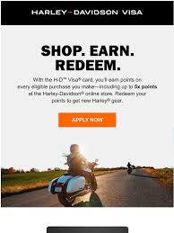 Points can be redeemed for certificates and 2,500 is equal to $25 in harley chrome cash. Harley Davidson Rev Up The Points With The H D Visa Card Milled