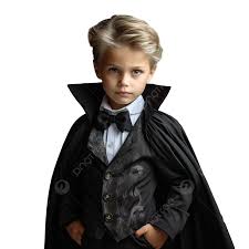 little boy in dracula costume standing