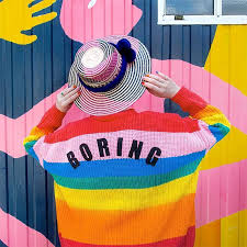 Lazy Oaf Rainbow Cardigan Autumn Winter Women Colorful Striped Oversized Sweater Embroidery Letter Boring Jacket Coat