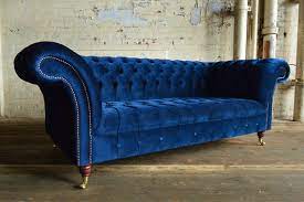 Blue Velvet Fabric Chesterfield Sofa