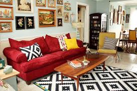 red sofa living room