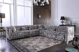 modern grey crushed velvet sectional sofa