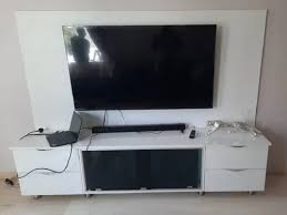 Wall Mounted White Wooden Tv Unit For Home