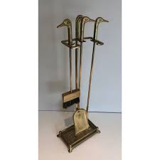 Set Of Vintage Brass Fire Set With Duck