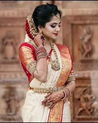 off white wedding saree in red border