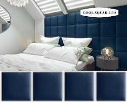 Blue Velvet Upholstered Wall Panels