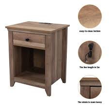 Jaxpety Farmhouse Nightstand Bedside Table With Usb Charging Station