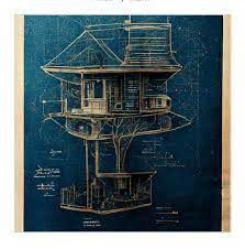 Treehouse Blueprint Fine Art Paper