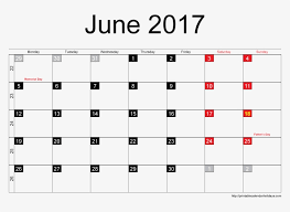 Blank Printable June 2017 Calendar In Printable Format