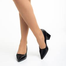 Pantofi dama negri din piele ecologica cu toc Mirsada - Kalapod