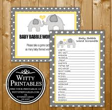 Welcome to the coolest selection of free baby shower printables, including invitations, coloring pages, decorations and loads of original printable de. Word Scramble Baby Shower Game Printable Yellow Elephant Neutral Theme Wittyprintables