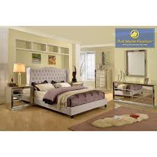 Sophisticated button tufts adorn the leatherette upholstery of the headboard, which brings more attention to its thick and chic frame. T1803 Mirrored Bedroom Best Master Furniture Color Silver Bedroom Set Dresser