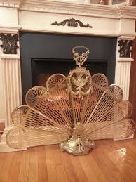 Antique Ornate Peacock Brass Fireplace