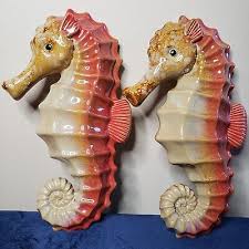 Ceramic Seahorse Wall Pockets Decor