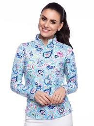 Ibkul Ladies Sarah Print Long Sleeve Mock Neck Golf Sun Shirts Seafoam