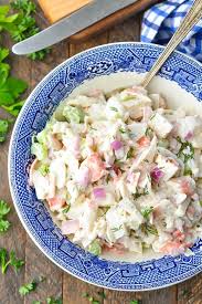 Try this imitation crab salad with spinach and red onions. Seafood Salad Recipe The Seasoned Mom