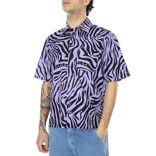 Aries Mens Zebra Print Hawaiian Multicolored / Lilac Short-Sleeve Shirt Size L