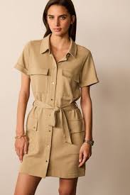Buy Tan Brown Short Sleeve Shirt Dress
