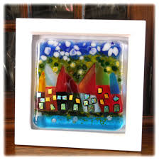 Fused Glass Wonky Cottages Picture Box