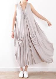 Italian Light Gray Cotton Dresses Soft Surroundings Fabrics Sleeveless Long Summer Dress