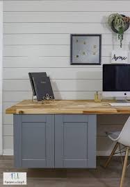 DIY Modern Floating Office Desk with Acacia Butcher Block Countertop