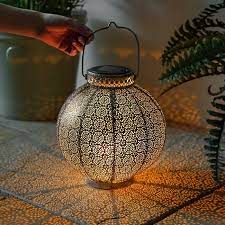 Solar Pewter Moroccan Lantern Warm