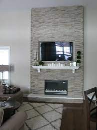 diy fireplace stones over wood frame