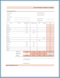Free Printable Semi Monthly Timesheet Template Templateral
