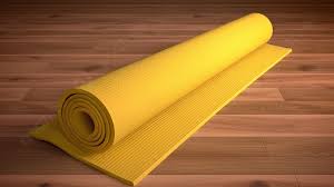 wooden floor complements yellow yoga