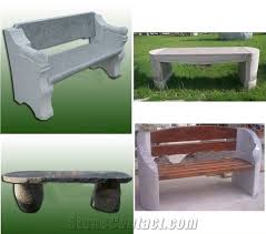 Stone Benches With Wood Surface And