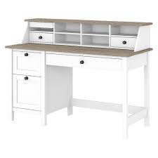 File drawers on both sides glide easily in and out thanks to concealed self closing ball bearing extension guides. Bush Furniture Mayfield 54w Computer Desk W Drawers Desktop Organizer In Pure White Shiplap Gray May003gw2