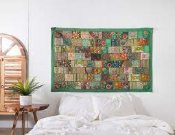 Green Sari Patchwork Wall Hanging