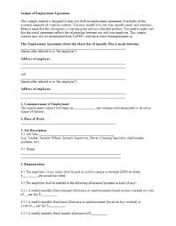 Free Employment Contract Form Free Work Contract Template Simple