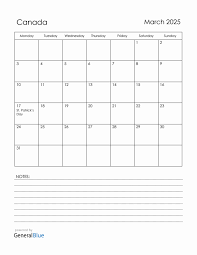 march 2025 canada calendar with holidays