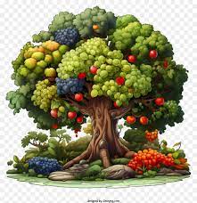 vibrant tree with fruits and vegetables