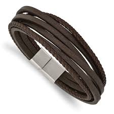 stainless steel brown leather multi